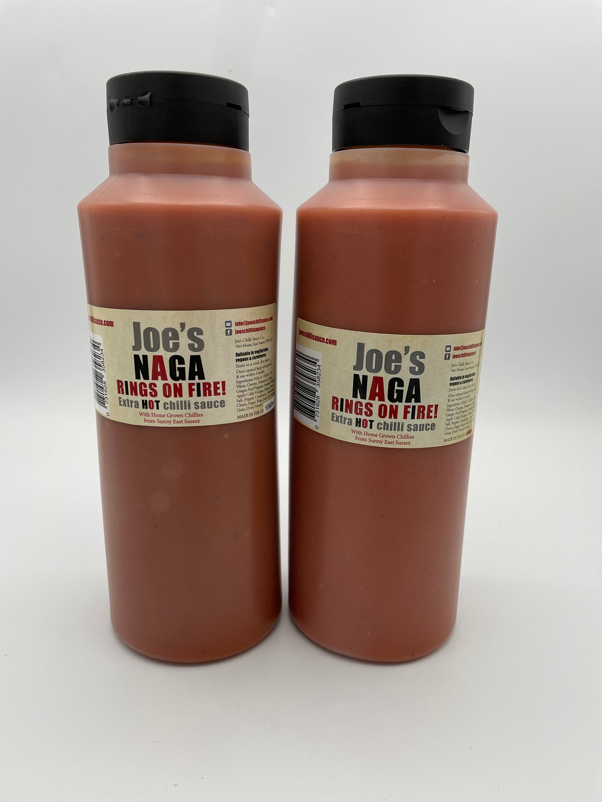 Joe's Naga Rings On Fire Extra Hot Chilli Sauce: FOOD SERVICE SIZE:2x1000ml BOTTLES